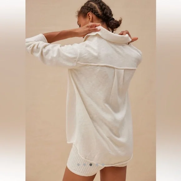 Free People Zuma Sweater Set Button Down Shirt Knit shorts - Picture 3 of 15